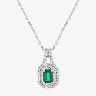 Limited Quantities! Womens Lab Created Green Emerald Sterling Silver 18 Inch Pendant Necklace