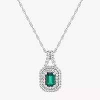 Limited Quantities! Womens Lab Created Green Emerald Sterling Silver 18 Inch Pendant Necklace