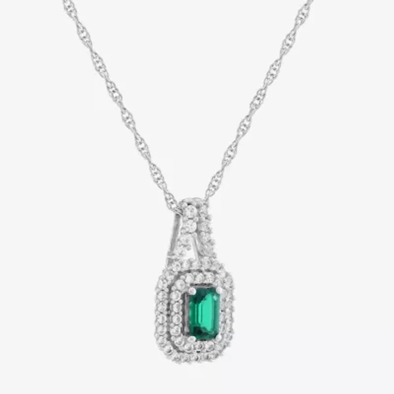 Limited Quantities! Womens Lab Created Green Emerald Sterling Silver 18 Inch Pendant Necklace