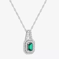 Limited Quantities! Womens Lab Created Green Emerald Sterling Silver 18 Inch Pendant Necklace