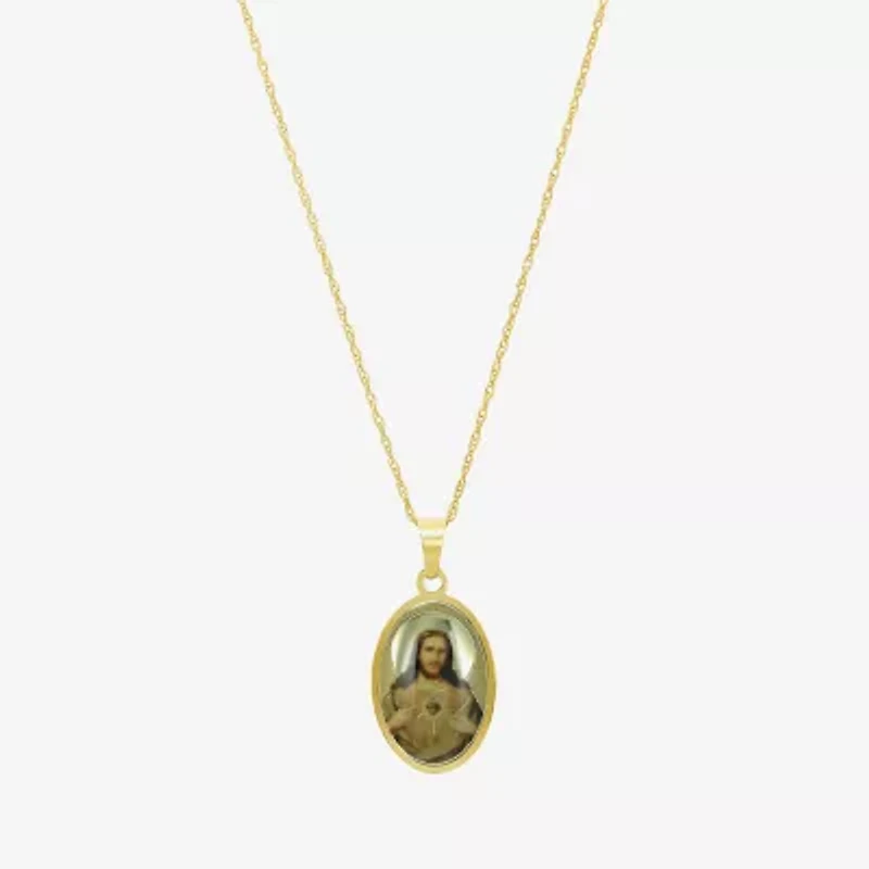 Sacred Heart Of Jesus Womens 14K Gold Oval 18 Inch Pendant Necklace