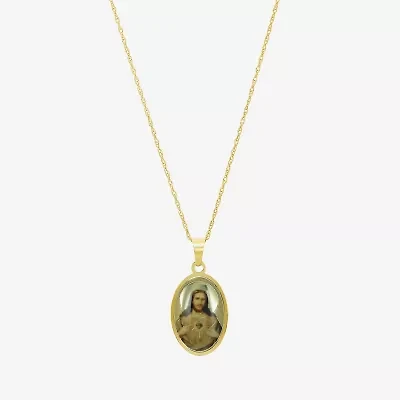 Sacred Heart Of Jesus Womens 14K Gold Oval 18 Inch Pendant Necklace