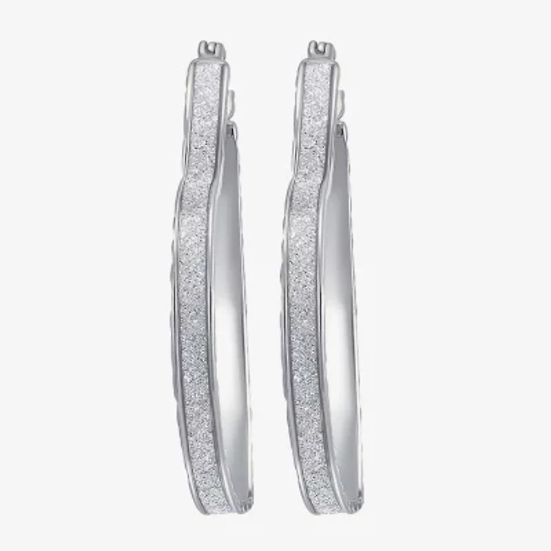 Womens Sterling Silver 35mm Heart Hoop Earrings