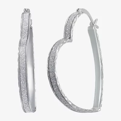 Womens Sterling Silver 35mm Heart Hoop Earrings