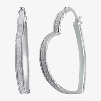 Womens Sterling Silver 35mm Heart Hoop Earrings