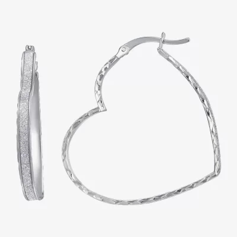 Womens Sterling Silver 35mm Heart Hoop Earrings
