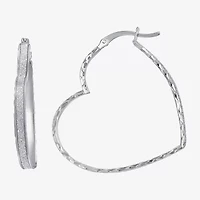 Womens Sterling Silver 35mm Heart Hoop Earrings