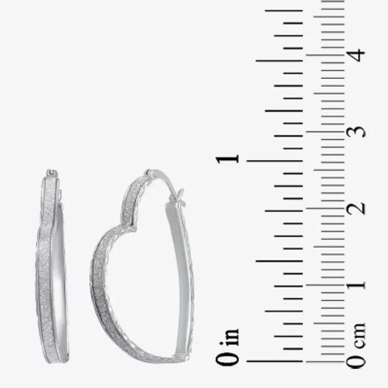 Womens Sterling Silver 35mm Heart Hoop Earrings