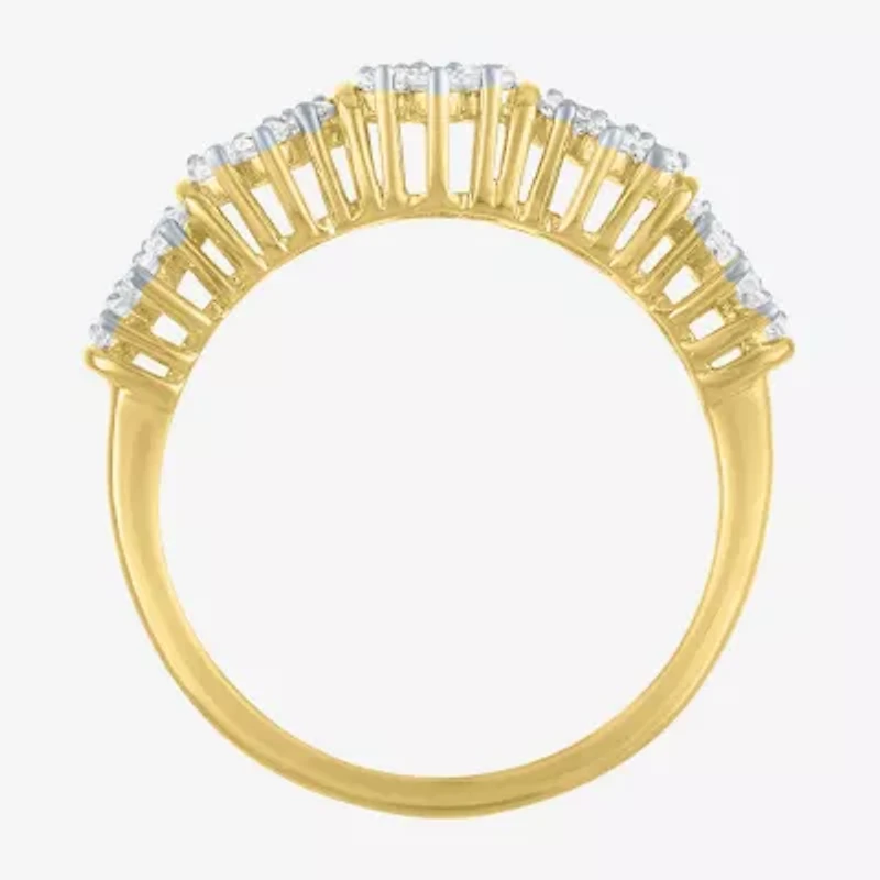 (G-H / Si2-I1) Womens 9.5MM 1 CT. T.W. Lab Grown White Diamond 14K Gold Over Silver Cluster Band