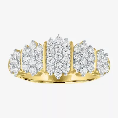 (G-H / Si2-I1) Womens 9.5MM 1 CT. T.W. Lab Grown White Diamond 14K Gold Over Silver Cluster Band