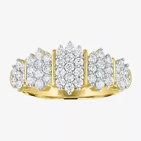 (G-H / Si2-I1) Womens 9.5MM 1 CT. T.W. Lab Grown White Diamond 14K Gold Over Silver Cluster Band