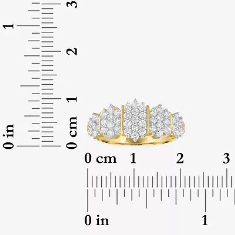 (G-H / Si2-I1) Womens 9.5MM 1 CT. T.W. Lab Grown White Diamond 14K Gold Over Silver Cluster Band