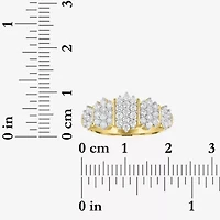 (G-H / Si2-I1) Womens 9.5MM 1 CT. T.W. Lab Grown White Diamond 14K Gold Over Silver Cluster Band