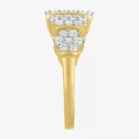 (G-H / Si2-I1) Womens 9.5MM 1 CT. T.W. Lab Grown White Diamond 14K Gold Over Silver Cluster Band