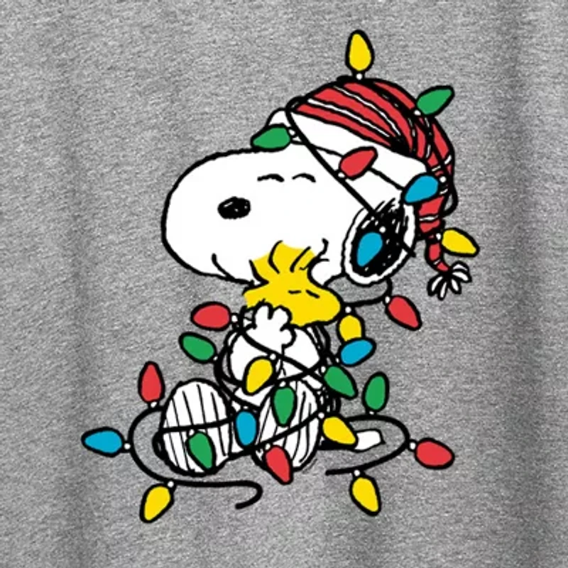 Snoopy Woodstock Christmas Womens Round Neck Short Sleeve Regular Fit Graphic T-Shirt