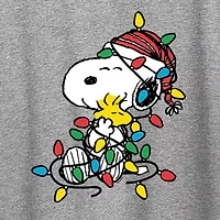 Snoopy Woodstock Christmas Womens Round Neck Short Sleeve Regular Fit Graphic T-Shirt