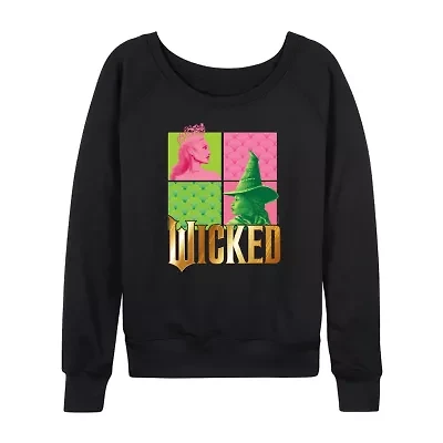 Womens Boat Neck Long Sleeve Regular Fit Wicked Graphic T-Shirt