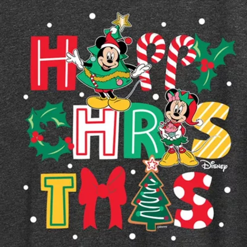 Mickey Happy Chrstms Womens Crew Neck Short Sleeve Regular Fit and Friends Graphic T-Shirt