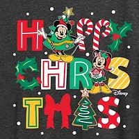 Mickey Happy Chrstms Womens Crew Neck Short Sleeve Regular Fit and Friends Graphic T-Shirt