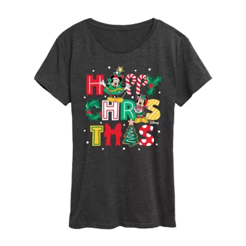 Mickey Happy Chrstms Womens Crew Neck Short Sleeve Regular Fit and Friends Graphic T-Shirt