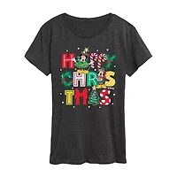 Mickey Happy Chrstms Womens Crew Neck Short Sleeve Regular Fit and Friends Graphic T-Shirt