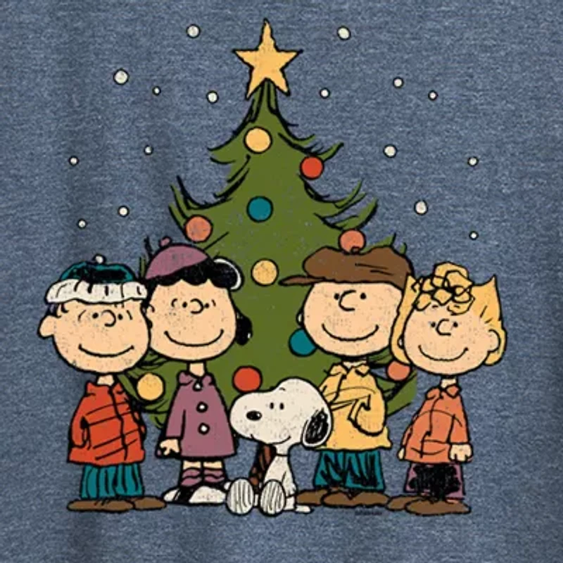 Christmas Group Womens Crew Neck Short Sleeve Regular Fit Peanuts Graphic T-Shirt