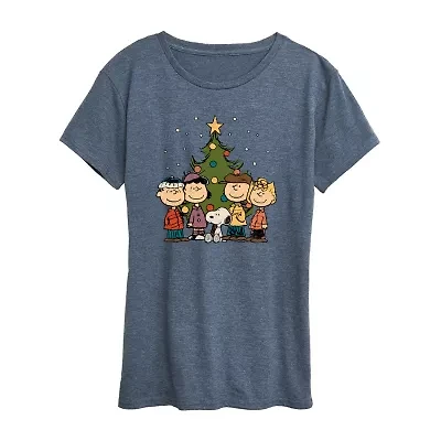 Womens Crew Neck Short Sleeve Regular Fit Peanuts Graphic T-Shirt