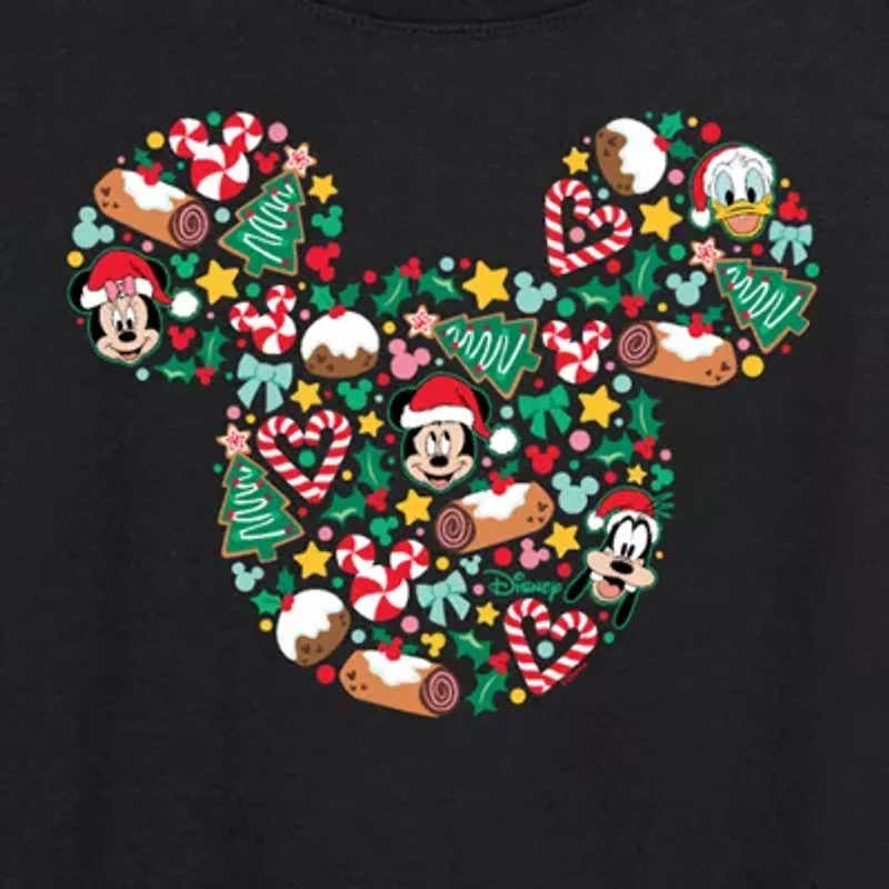 Womens Boat Neck Long Sleeve Regular Fit Mickey and Friends Graphic T-Shirt
