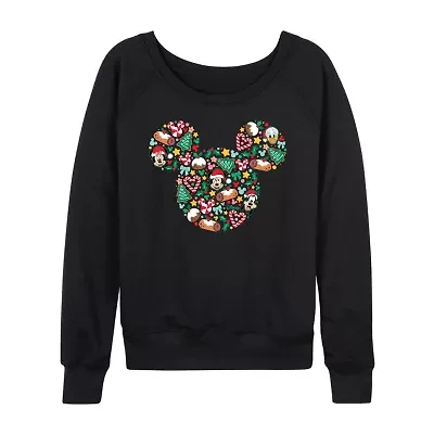 Womens Boat Neck Long Sleeve Regular Fit Mickey and Friends Graphic T-Shirt