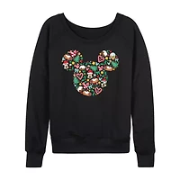 Womens Boat Neck Long Sleeve Regular Fit Mickey and Friends Graphic T-Shirt