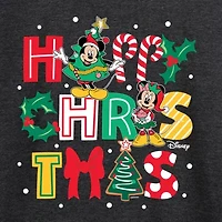 Mickey Happy Chrstms Womens Round Neck Long Sleeve Regular Fit and Friends Graphic T-Shirt