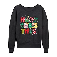 Mickey Happy Chrstms Womens Round Neck Long Sleeve Regular Fit and Friends Graphic T-Shirt