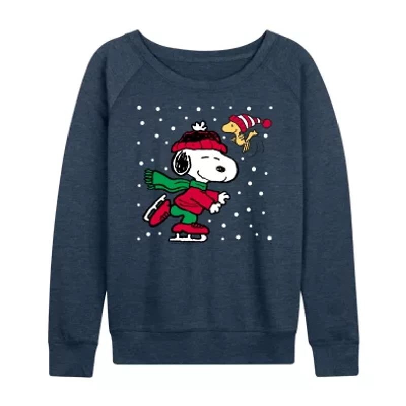 Womens Round Neck Long Sleeve Regular Fit Snoopy Graphic T-Shirt