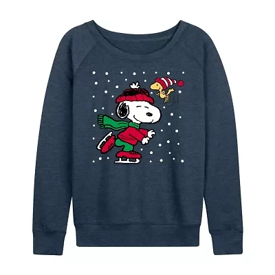 Womens Round Neck Long Sleeve Regular Fit Snoopy Graphic T-Shirt