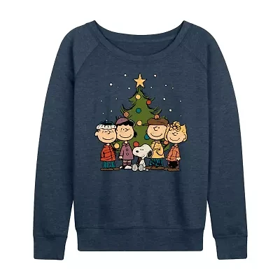 Womens Boat Neck Long Sleeve Regular Fit Peanuts Graphic T-Shirt