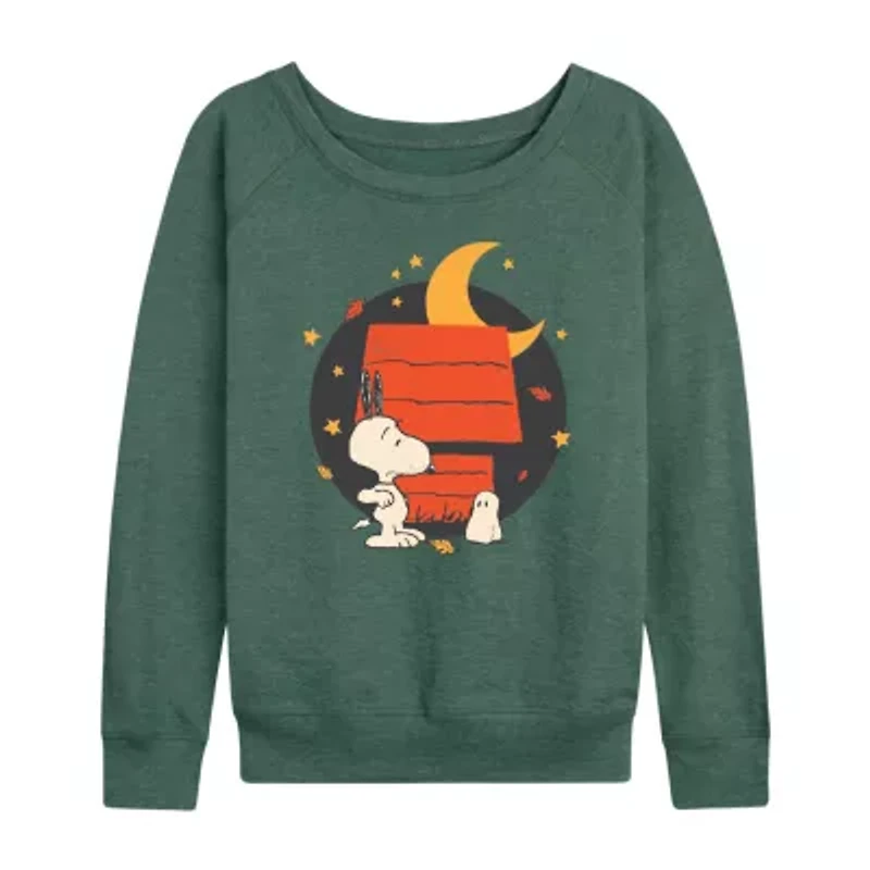 Womens Boat Neck Long Sleeve Regular Fit Snoopy Graphic T-Shirt