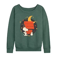 Womens Boat Neck Long Sleeve Regular Fit Snoopy Graphic T-Shirt