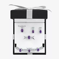 Womens Lab Created Purple Amethyst Pure Silver Over Brass Oval 4-pc. Jewelry Set