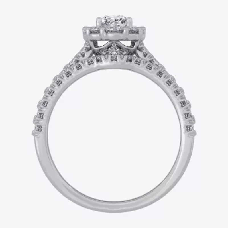 Signature By Modern Bride (H-I / Si1-Si2) Womens 2 CT. T.W. Lab Grown White Diamond 10K Gold Pear Side Stone Halo Bridal Set