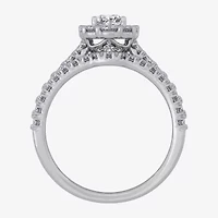 Signature By Modern Bride (H-I / Si1-Si2) Womens 2 CT. T.W. Lab Grown White Diamond 10K Gold Pear Side Stone Halo Bridal Set