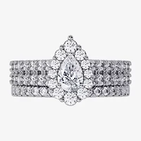 Signature By Modern Bride (H-I / Si1-Si2) Womens 2 CT. T.W. Lab Grown White Diamond 10K Gold Pear Side Stone Halo Bridal Set