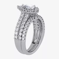 Signature By Modern Bride (H-I / Si1-Si2) Womens 2 CT. T.W. Lab Grown White Diamond 10K Gold Pear Side Stone Halo Bridal Set