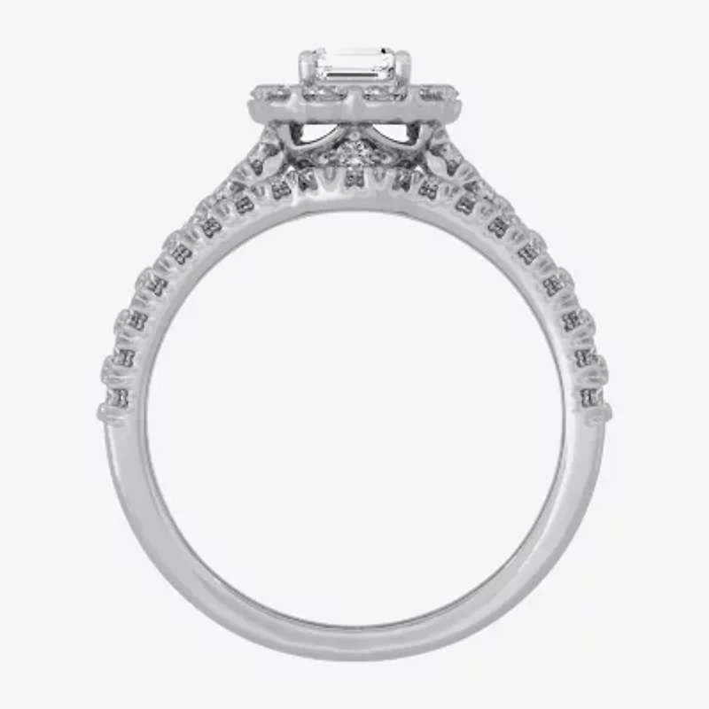 H-I / Si1-Si2) Womens / CT. T.W. Lab Grown White Diamond 10K Gold Side Stone Halo Bridal Set