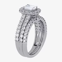 H-I / Si1-Si2) Womens / CT. T.W. Lab Grown White Diamond 10K Gold Side Stone Halo Bridal Set