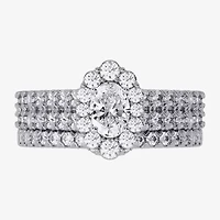 H-I / Si1-Si2) Womens CT. T.W. Lab Grown White Diamond 10K Gold Oval Side Stone Halo Bridal Set