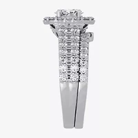 H-I / Si1-Si2) Womens CT. T.W. Lab Grown White Diamond 10K Gold Oval Side Stone Halo Bridal Set