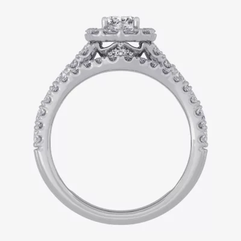 Signature By Modern Bride (H-I / Si1-Si2) Womens 1 1/2 CT. T.W. Lab Grown White Diamond 10K Gold Side Stone Halo Bridal Set