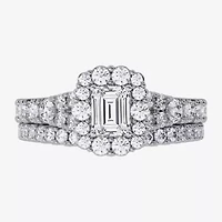 Signature By Modern Bride (H-I / Si1-Si2) Womens 1 1/2 CT. T.W. Lab Grown White Diamond 10K Gold Side Stone Halo Bridal Set