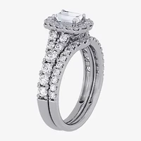 Signature By Modern Bride (H-I / Si1-Si2) Womens 1 1/2 CT. T.W. Lab Grown White Diamond 10K Gold Side Stone Halo Bridal Set