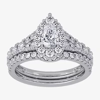 H-I / Si1-Si2) Womens / CT. T.W. Lab Grown White Diamond 10K Gold Pear Side Stone Halo Bridal Set